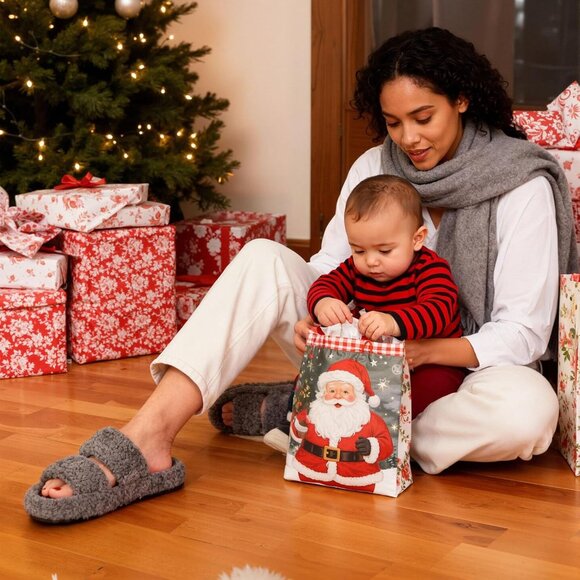 ⚡Women's Cool Gray Fuzzy Open Toe Slippers Soft Comfy Memory Foam House Shoes - Picture 2 of 8